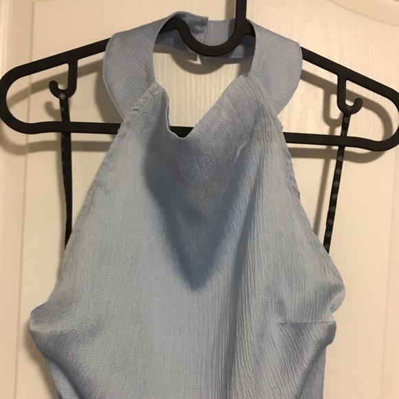 MISSGUIDED Baby Blue Satin/Crepe High Neck Halter Maxi Dress - Picture 8 of 10